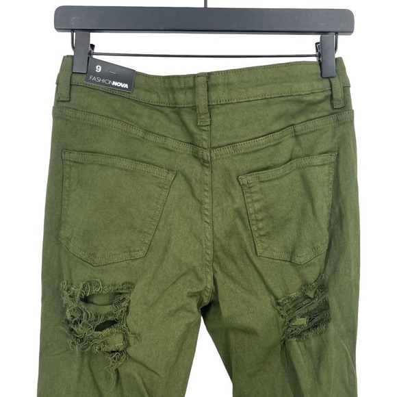 Fashion Nova Women’s Green Fray What You Mean Distressed  Flare Leg Jeans Size 9 - Picture 8 of 9